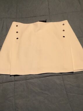The Limited White Mini Skirt with Metal Button Accents